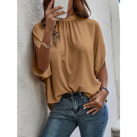 Tie Back Batwing Sleeve short sleeve Blouse black - Picture 4 of 11